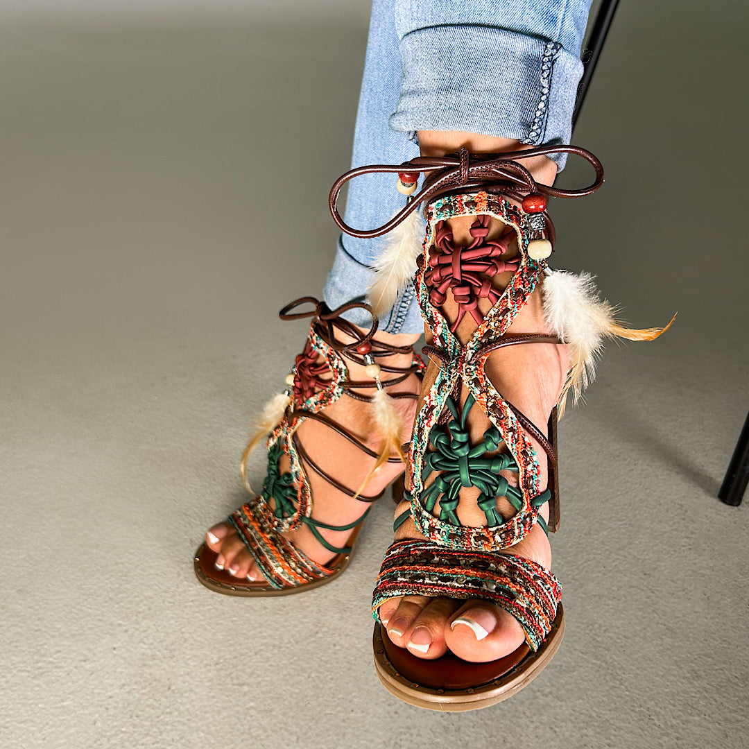 Melinda Feathered In Brown/Green