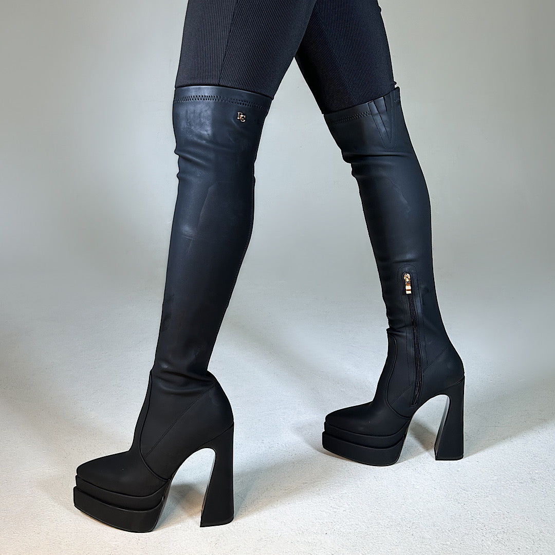 Cyber Black Over The Knee Platform Boots