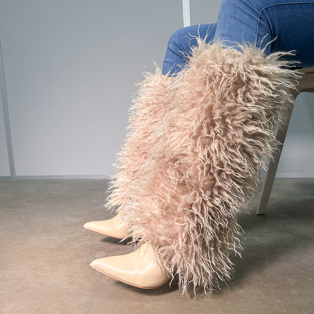 Lady In Nude Fur Boots