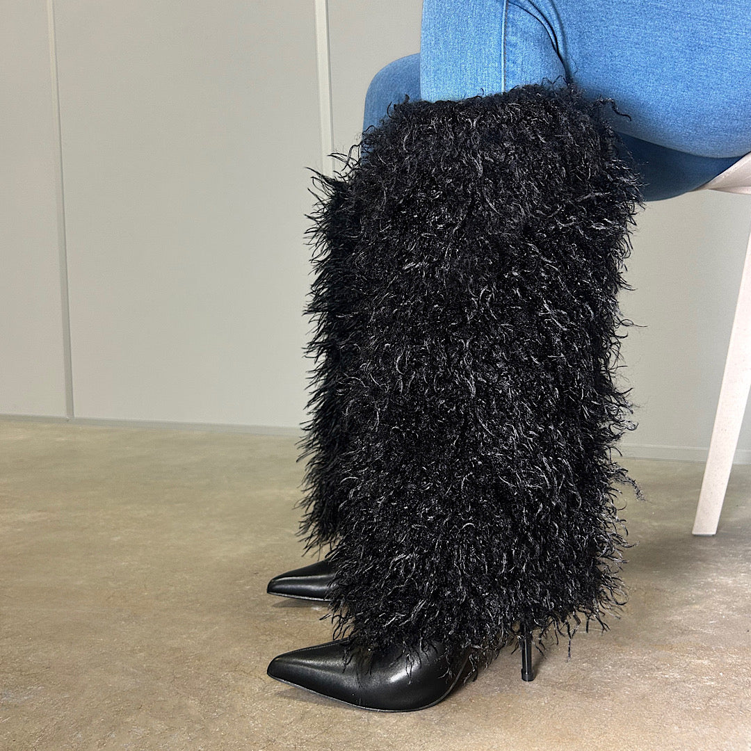 Lady In Black Fur Boots