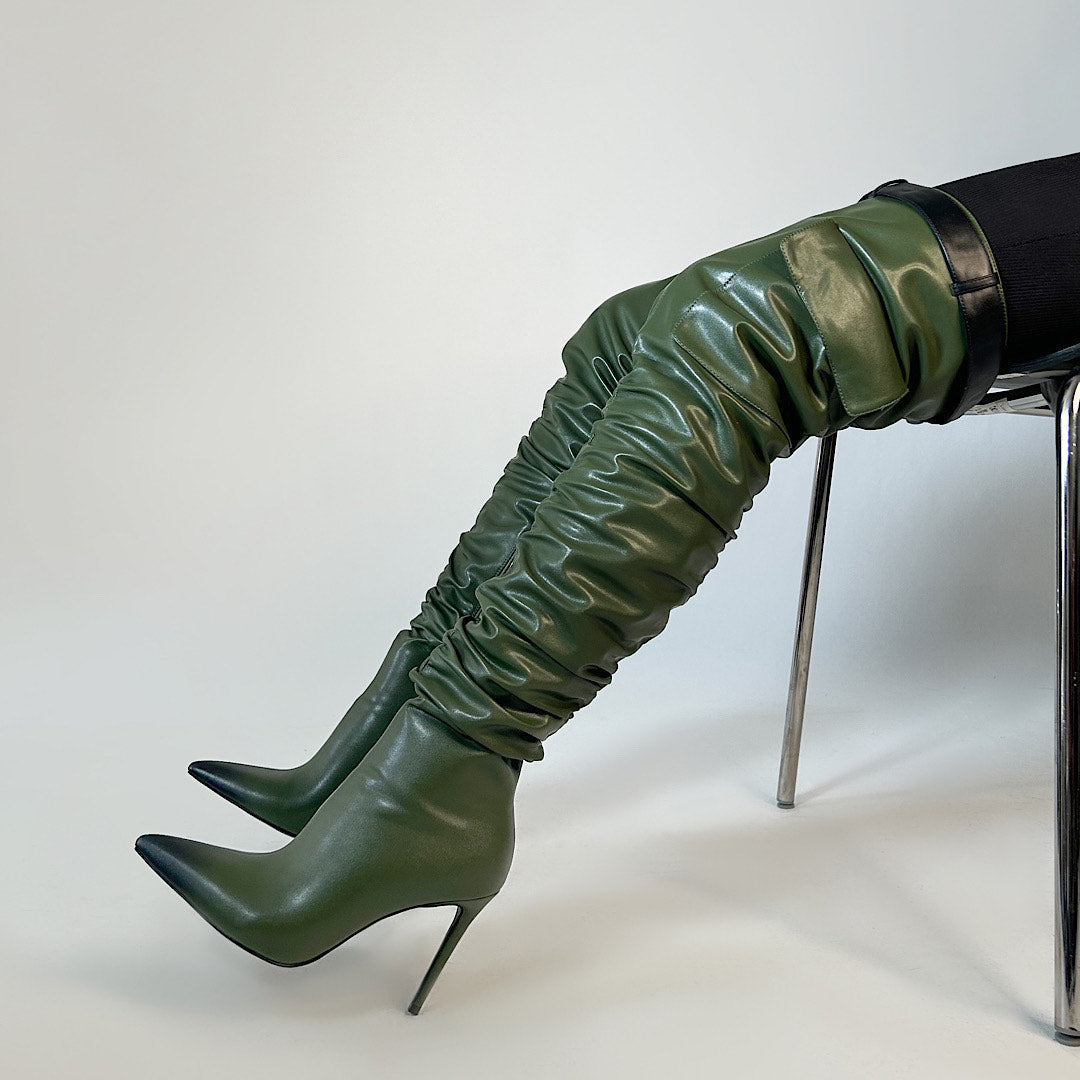Nelson Olive Thigh High Boots