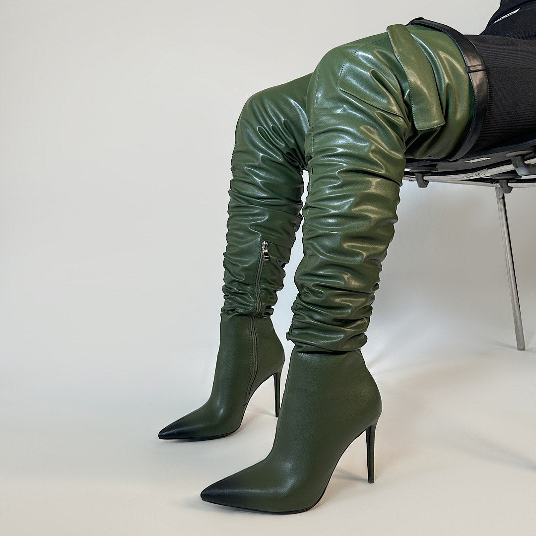Nelson Olive Thigh High Boots