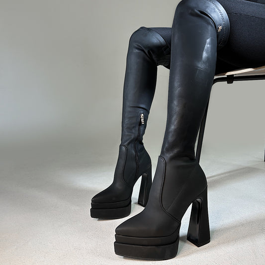 Cyber Black Over The Knee Platform Boots