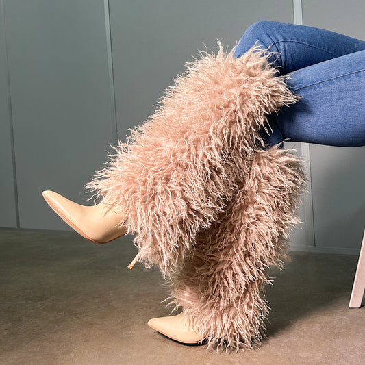 Lady In Nude Fur Boots