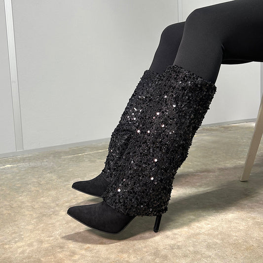 Shayla In Black Sequence Boots